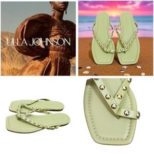 Ulla Johnson Olive Green Studded Sandals Size 9.5US Square Toe Crisscross Strap